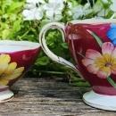 Vintage Foley Cream/Sugar Maroon Hand-Painted Floral 3
