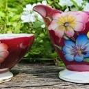 Vintage Foley Cream/Sugar Maroon Hand-Painted Floral 3