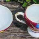 Vintage Foley Cream/Sugar Maroon Hand-Painted Floral 3