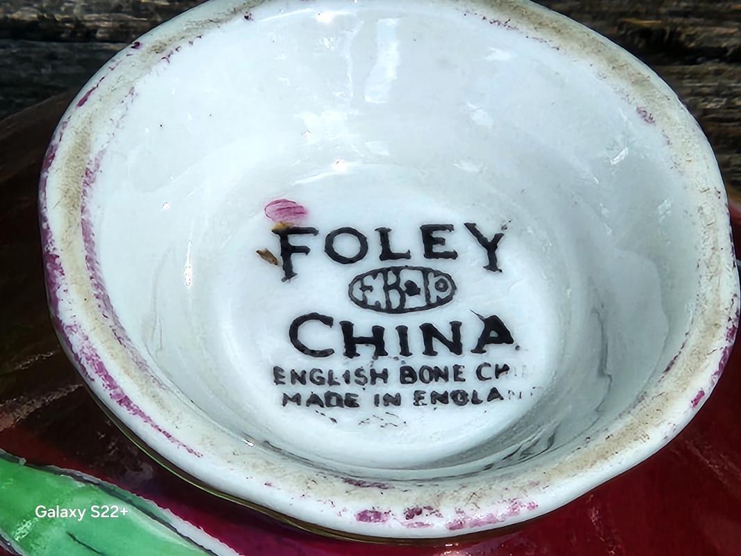 Vintage Foley Cream/Sugar Maroon Hand-Painted Floral 3