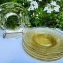 Vintage Tiffin FLANDERS Topaz Yellow Plate Set/7 Etched Glass 6 3/8