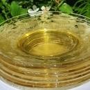 Vintage Tiffin FLANDERS Topaz Yellow Plate Set/7 Etched Glass 6 3/8