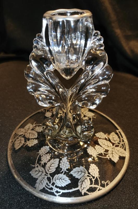 Vintage New Martinsville #4554 Silver Overlay Bramble Candleholder 1930s