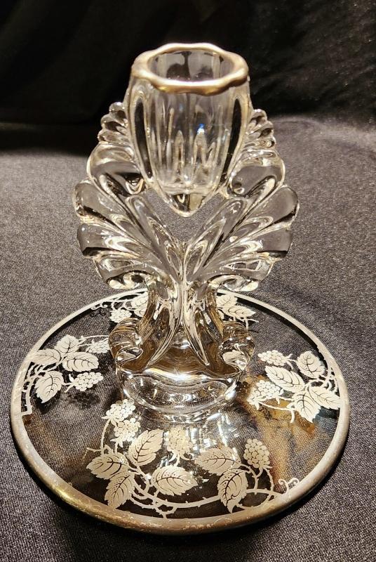 Vintage New Martinsville #4554 Silver Overlay Bramble Candleholder 1930s