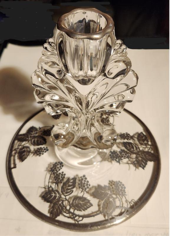 Vintage New Martinsville #4554 Silver Overlay Bramble Candleholder 1930s