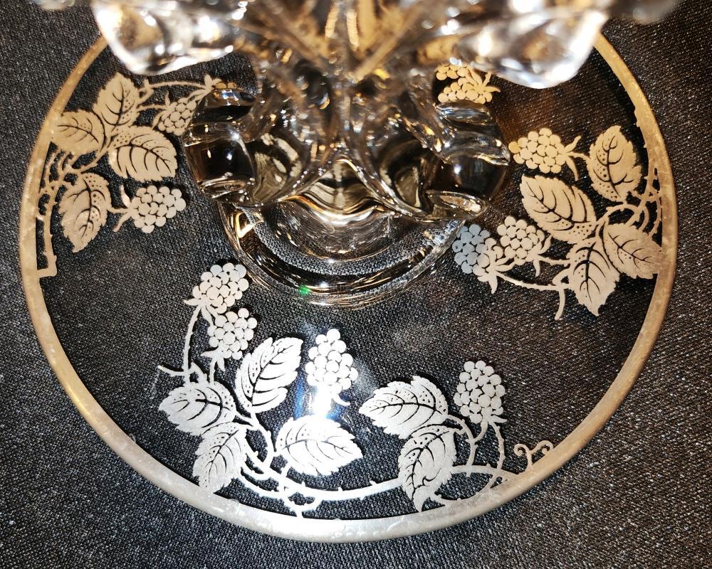 Vintage New Martinsville #4554 Silver Overlay Bramble Candleholder 1930s