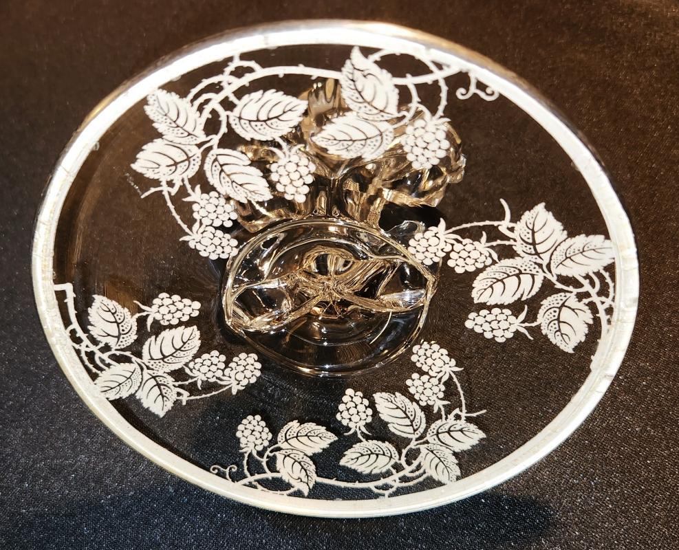 Vintage New Martinsville #4554 Silver Overlay Bramble Candleholder 1930s