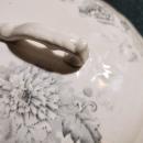 Antique Transferware Lid Gray-Blue Floral 8.75