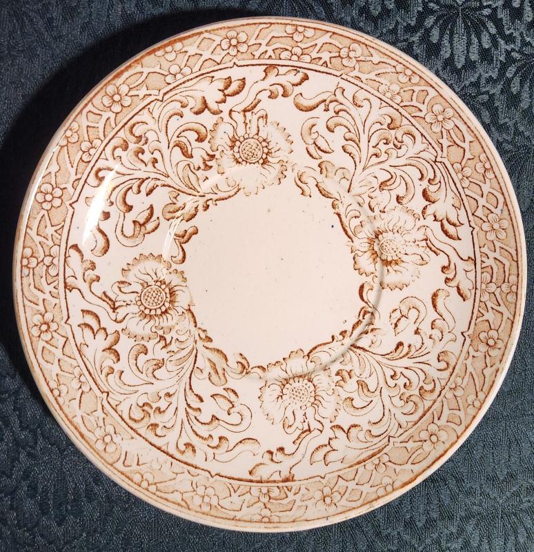 Antique HAWTHORN Brown Transfer Underplate British Anchor Pottery 1880s