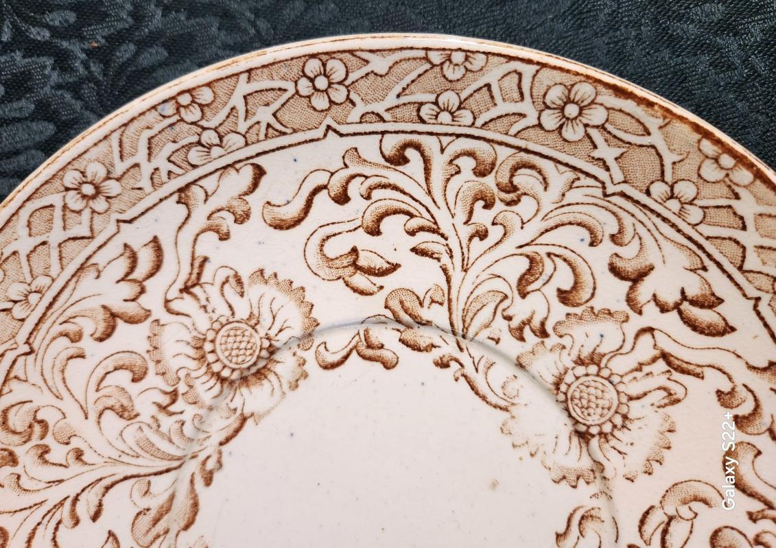 Antique HAWTHORN Brown Transfer Underplate British Anchor Pottery 1880s