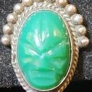 Vintage Mexican Silver Earrings Green Masks Signed