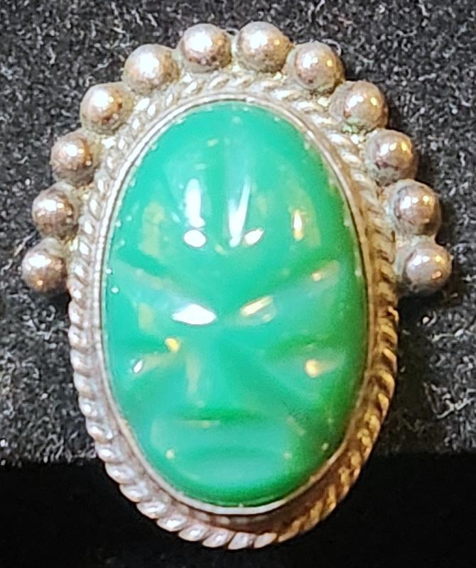 Vintage Mexican Silver Earrings Green Masks Signed