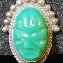 Vintage Mexican Silver Earrings Green Masks Signed