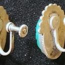 Vintage Mexican Silver Earrings Green Masks Signed