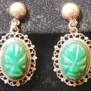 Vintage Mexican Sterling Earrings Green Masks Signed
