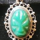 Vintage Mexican Sterling Earrings Green Masks Signed