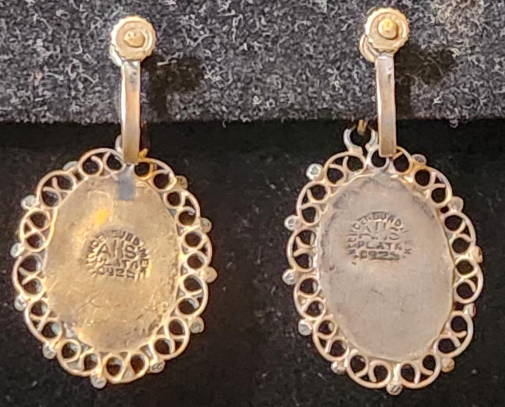 Vintage Mexican Sterling Earrings Green Masks Signed