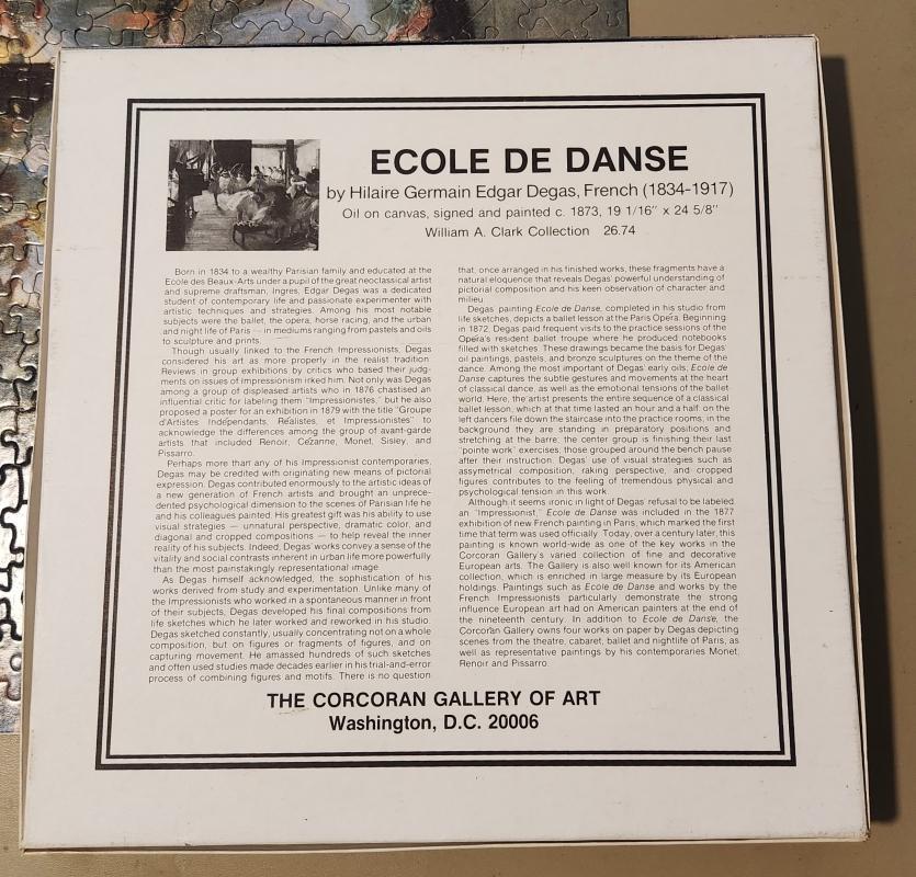 Vintage Jigsaw Puzzle Degas ECOLE DE DANSE 500+ Pcs Complete Fine Art