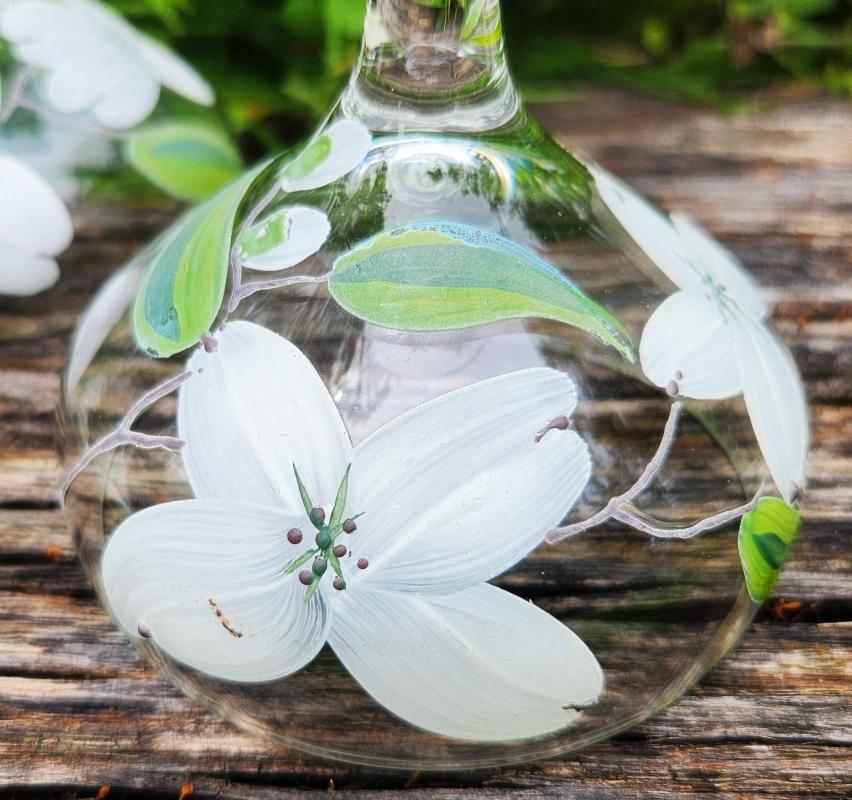 Vintage Hand-Painted WHITE DOGWOOD Champagne/Tall Sherbet Set/4 Federal