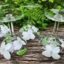 Vintage Hand-Painted WHITE DOGWOOD Champagne/Tall Sherbet Set/4 Federal