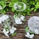 Vintage Hand-Painted WHITE DOGWOOD Champagne/Tall Sherbet Set/4 Federal