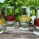 Vintage Paperweight Shot Glass Set/4 Colored Bands 1940s