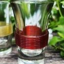 Vintage Paperweight Shot Glass Set/4 Colored Bands 1940s