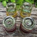 Vintage Paperweight Shot Glass Set/4 Colored Bands 1940s