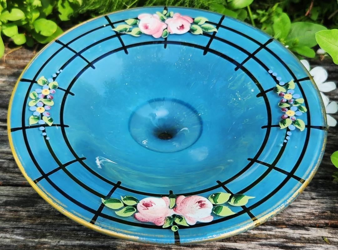 Antique Westmoreland ROSE/TRELLIS Comport Bermuda Blue 1920s