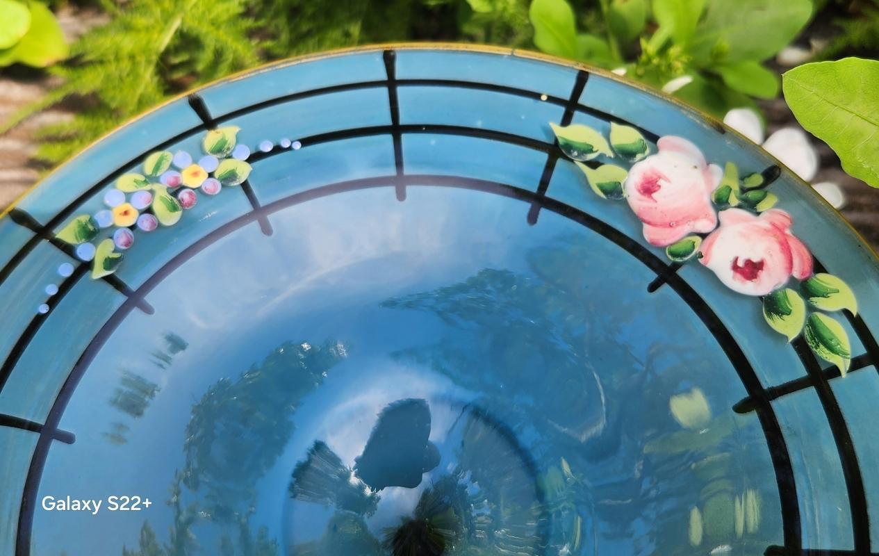 Antique Westmoreland ROSE/TRELLIS Comport Bermuda Blue 1920s