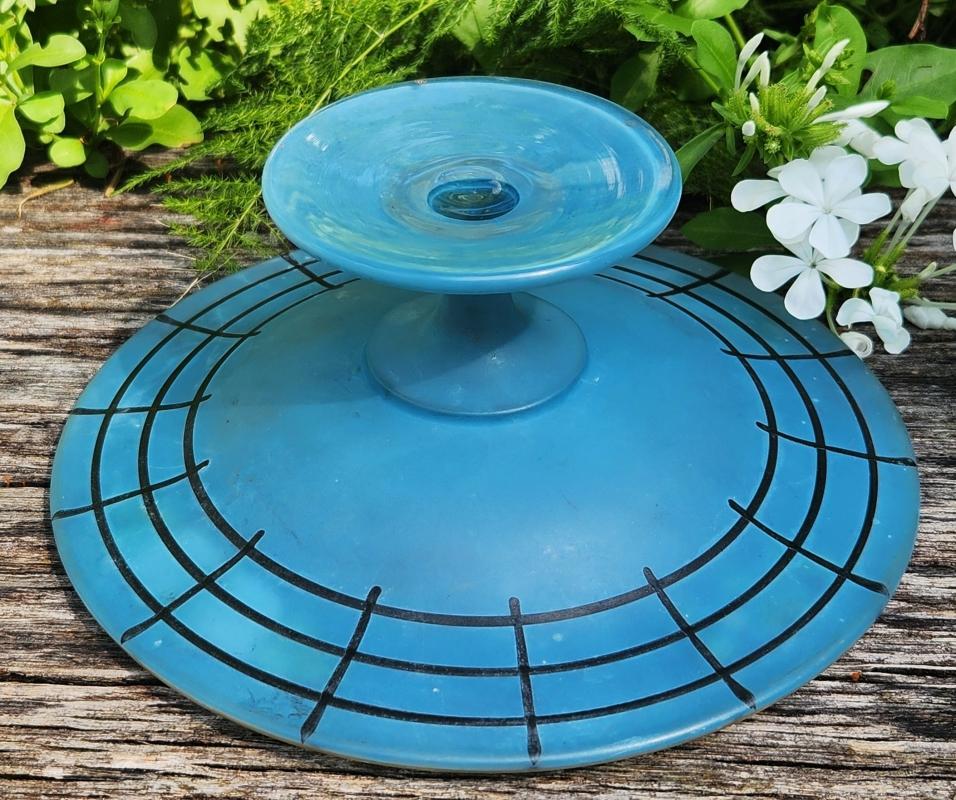 Antique Westmoreland ROSE/TRELLIS Comport Bermuda Blue 1920s