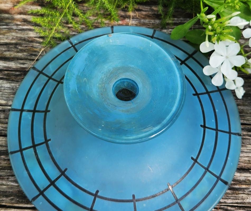 Antique Westmoreland ROSE/TRELLIS Comport Bermuda Blue 1920s