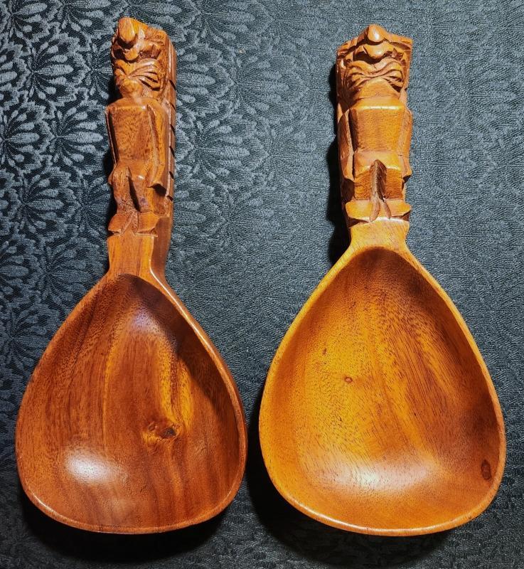 Vintage Tiki Monkeypod Wood Scoop Pair 1950s-60s Philippines