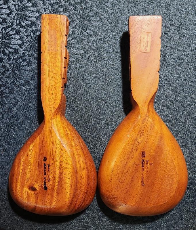 Vintage Tiki Monkeypod Wood Scoop Pair 1950s-60s Philippines