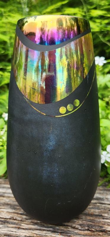 Modern Abstract Studio Vase TE88 Black/Iridescent Metallic 9.5