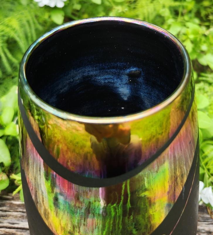 Modern Abstract Studio Vase TE88 Black/Iridescent Metallic 9.5