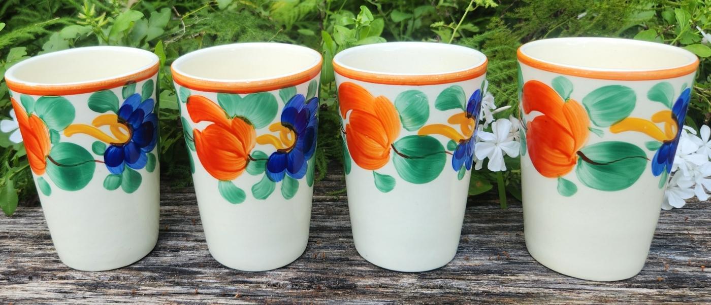 Vintage Czech #10487 Tumbler Set/4 HP Bold MC Floral 4