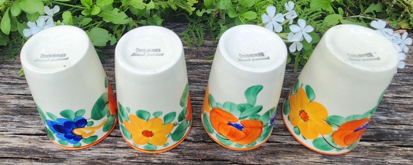 Vintage Czech #10487 Tumbler Set/4 HP Bold MC Floral 4