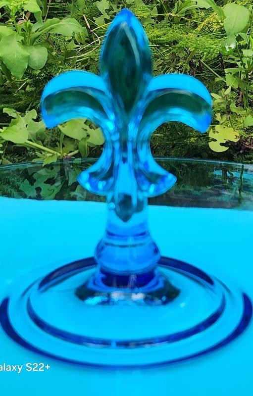 Vintage Fostoria Electric Blue FLEUR DE LIS Tidbit Server 1920s
