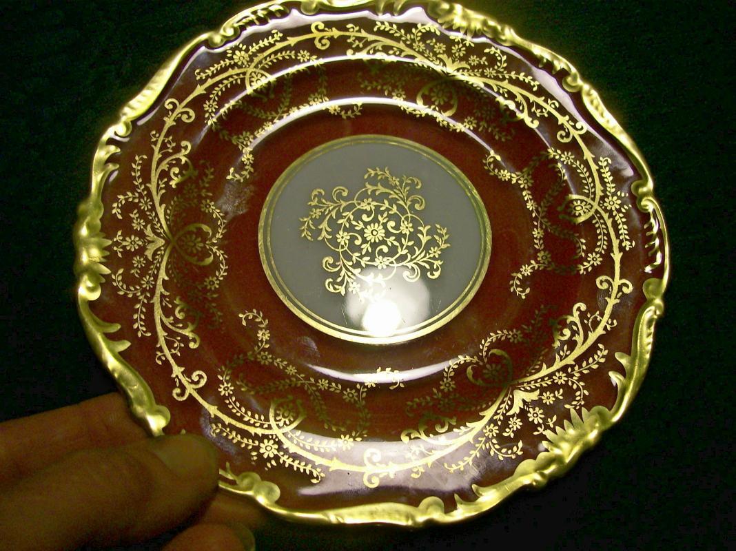 Vintage Coalport Anniversary Plate/Saucer Maroon/Gold Floral 5.75