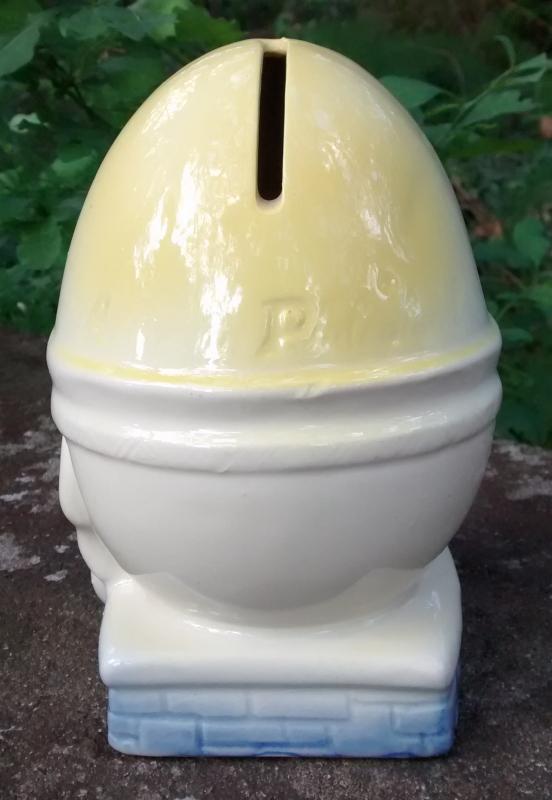 Vintage American Bisque Humpty Dumpty Ceramic Bank Alice/Philcoland Advertising