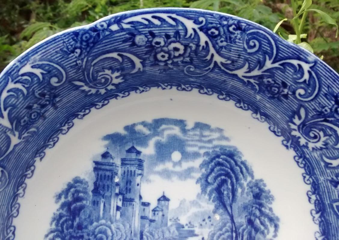 Antique Bourne/Leigh Rhine Bowl Blue/White Transferware 10