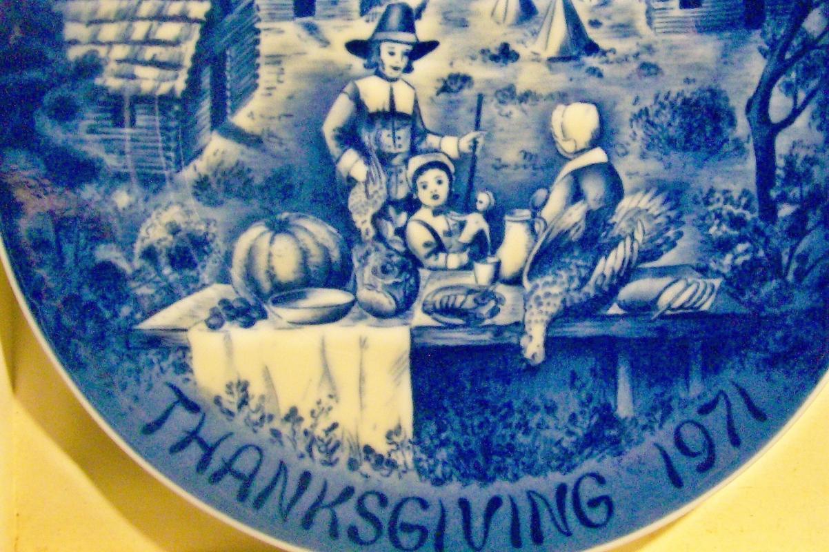 Vintage Bareuther Thanksgiving 1971 Collectors Plate Ltd 1st Ed Blue w/Box/Paper