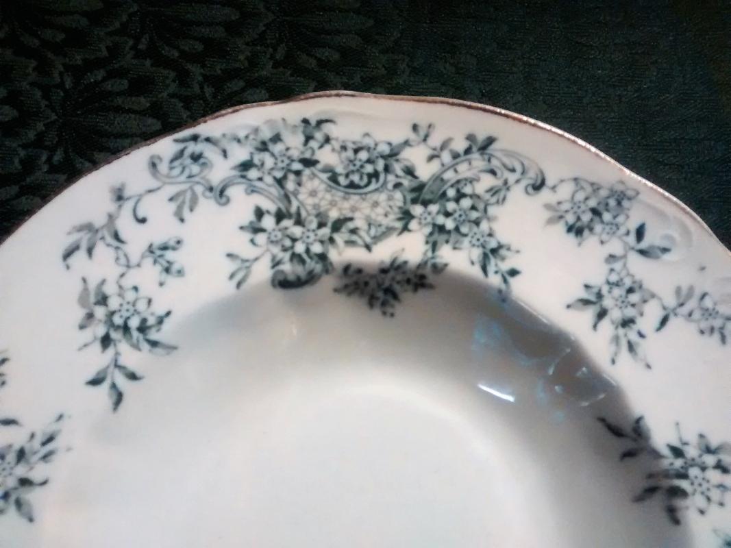 Antique Crescent Pottery Alpha Bowl Slate Blue Transfer Trenton NJ