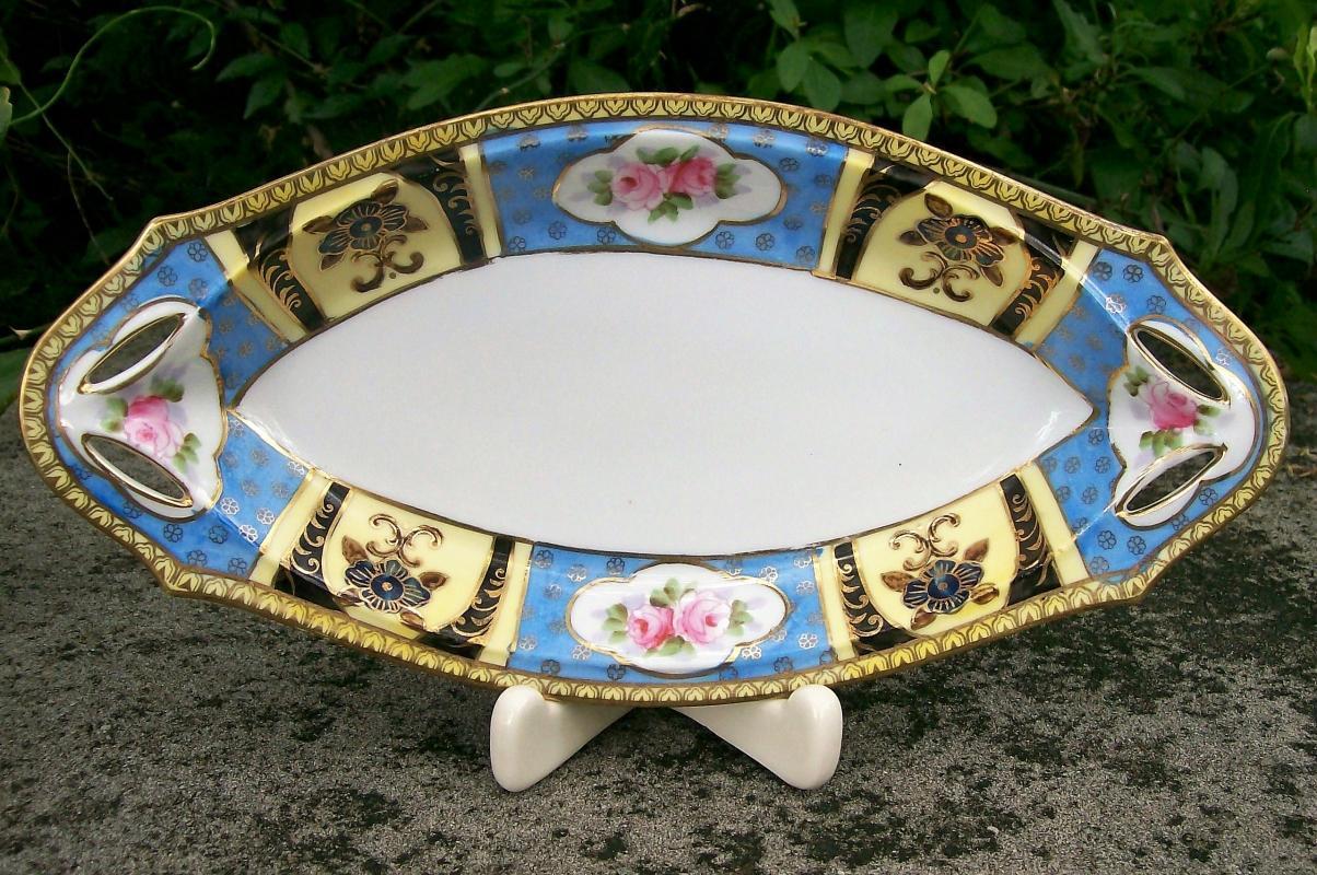 Vintage Noritake Celery/Relish Dish 1930s Black/Yellow/Blue