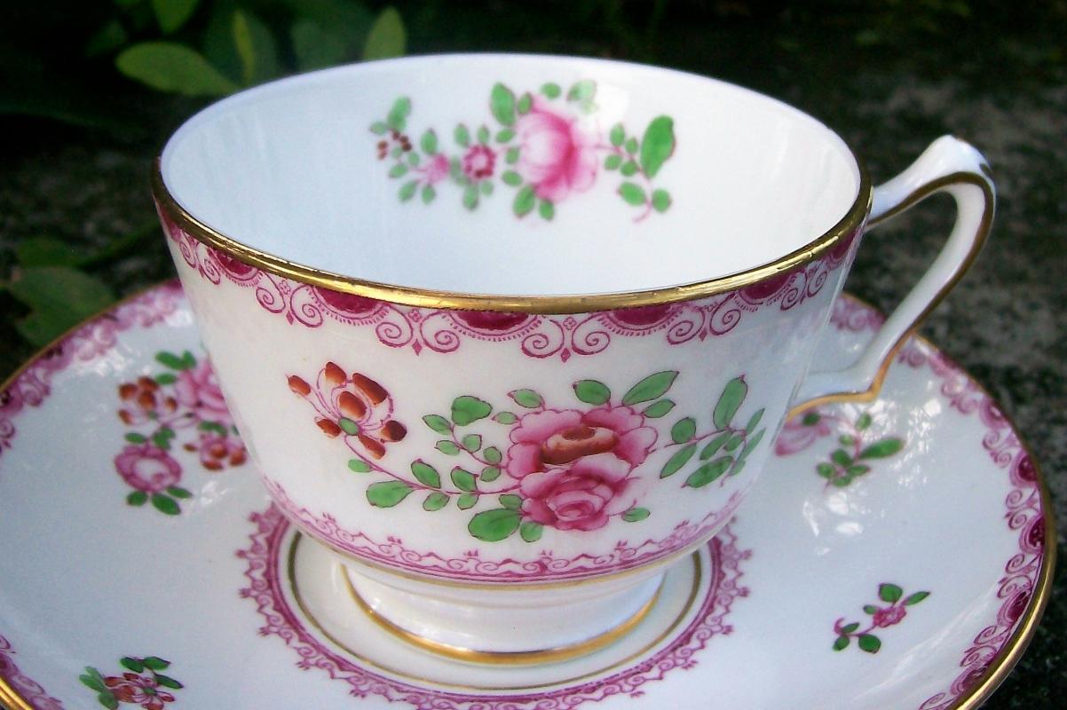 Vintage Crown Staffordshire A5782 Cup/Saucer Pink Floral Bone China