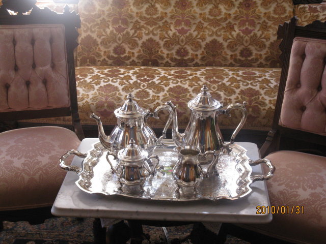 international silverplate tea set with tray