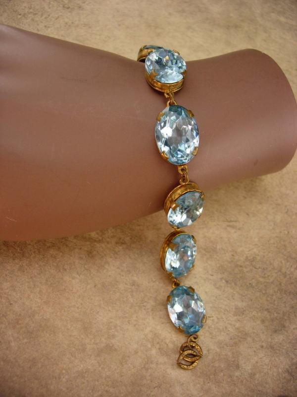 Antique bracelet aquamarine blue Czech Glass 7