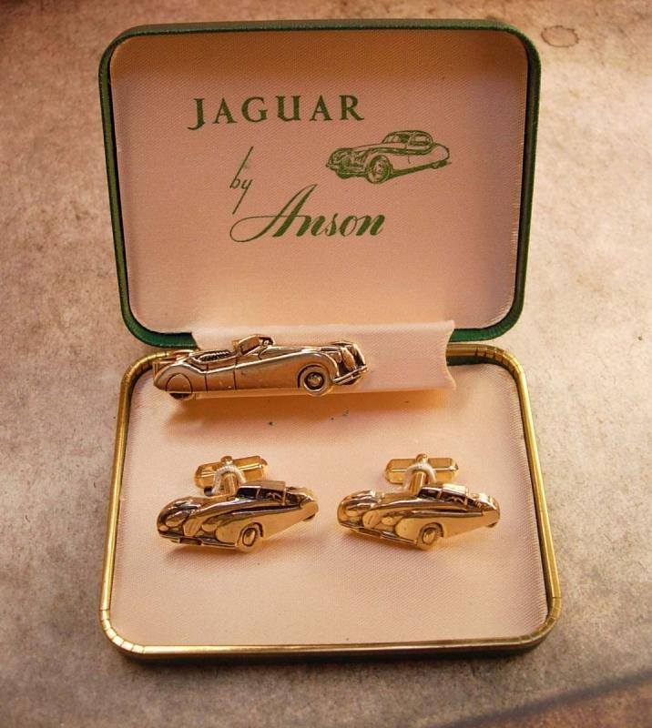 Jaguar XK120 Vintage cufflinks and Tie clip in original box Ansen cufflinks roadster sportscar cuff links