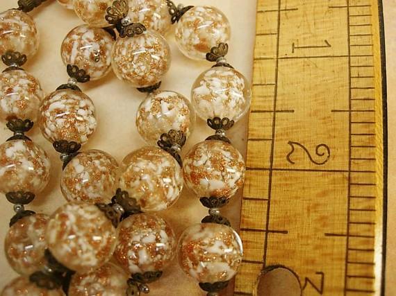 Early Murano Foil Glass necklace all original bead caps and clasp